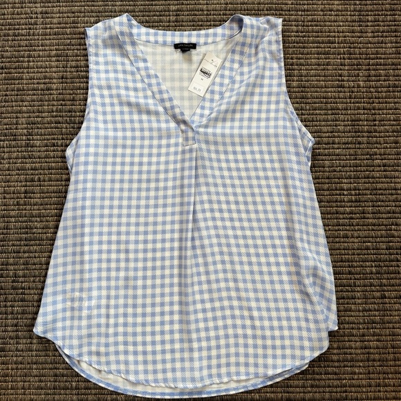 Ann Taylor Relaxed Blue and White V-Neck Tank Top - Picture 1 of 3